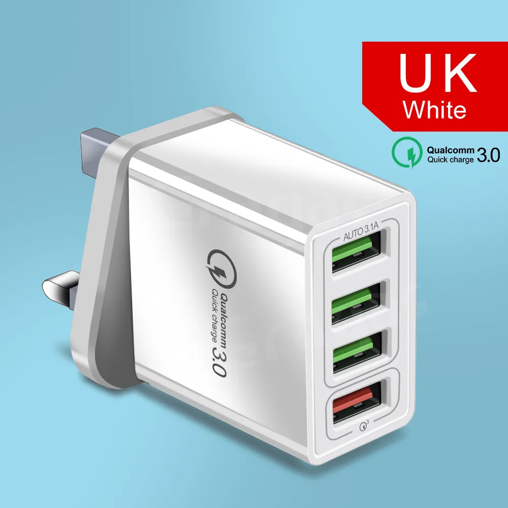 48 Вт Быстрая зарядка 4,0 3,0 USB зарядное устройство 4 порта USB быстрое зарядное устройство QC4.0 QC3.0 для iPhone 11 X samsung S10 A50 Xiaomi Mi9 настенный адаптер - Тип штекера: UK Plug