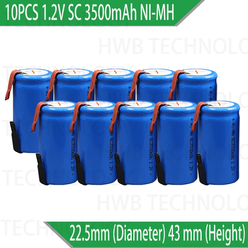 

10PCS/lot High Grade Sub C SC 1.2V SC 3500mAh ni-mh Rechargeable Battery Electric tools/electric drill screw Free Shipping