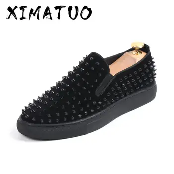 

new arrival mens fashion party night club breathable soft leather rivet shoes slip on lazy shoe flat platform loafer personality