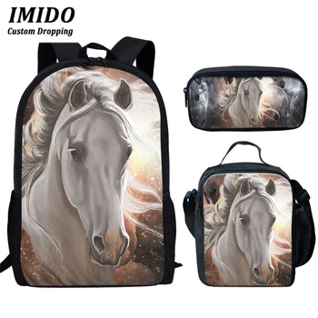 

New Children School Bags Horse Pattern School Backpacks for Teen Boys Girls Schoolbags Campus Rucksack with Pencil Cases