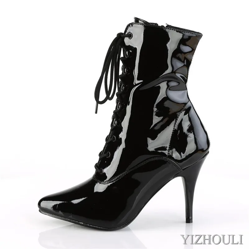 Sexy 12 cm pointed nightclub pole dancing ankle boots, women's high heels, modeling stage performance, dancing shoes