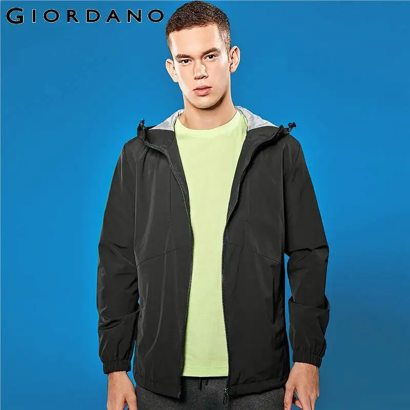 

Giordano Men Jacket Contrast Lining Hooded Windbreaker Zip Front Jaqueta Masculino Windproof Corta Vento Masculino 01079747
