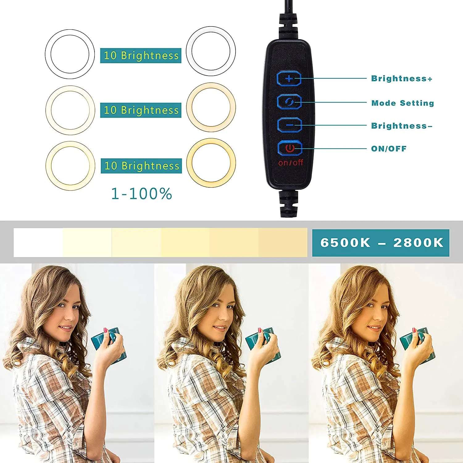 Светодиодный кольцевой светильник LED подсветка комплект Регулируемая