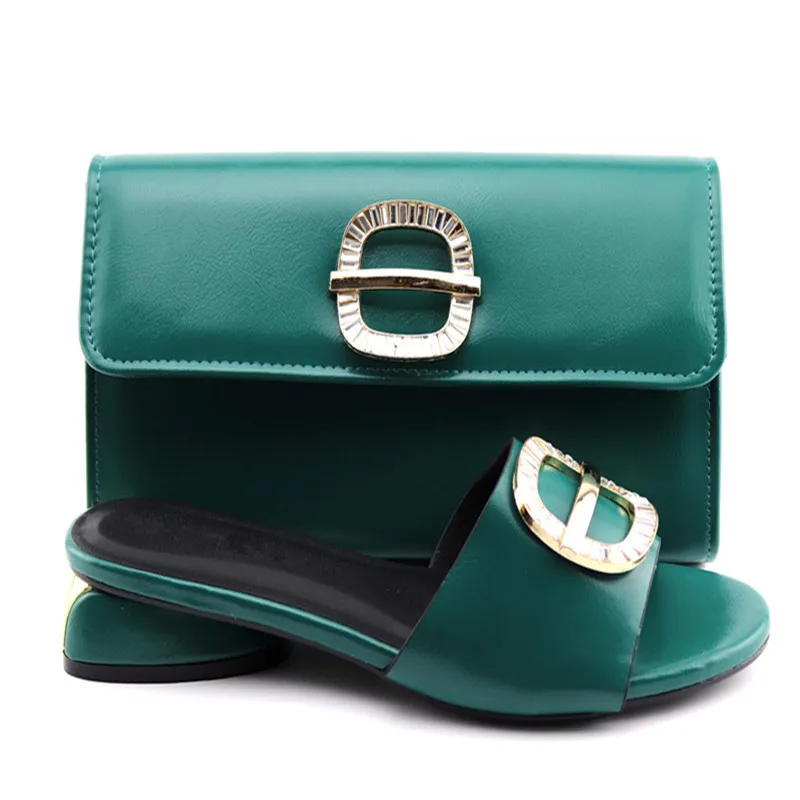 Yuternity/комплект из женской обуви и сумочки в нигерийском стиле из PU искусственной кожи; вечерние туфли и сумочка в комплекте; коллекция года; модный дизайн; обувь на среднем каблуке и сумка в комплекте - Цвет: Зеленый