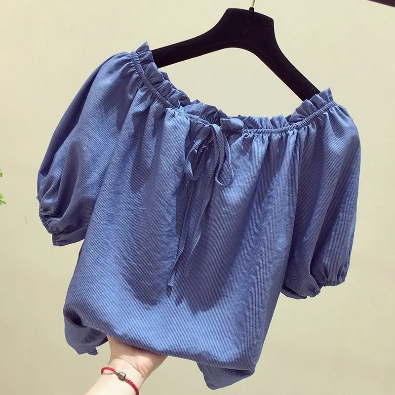Женский топ с открытыми плечами блузка оборками в Корейском стиле размера плюс