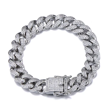 

12MM Men Zircon Curb Cuban Link Bracelet Hip hop Jewelry Gold Silver Thick Heavy Copper Material Iced CZ Chain Bracelet 8"