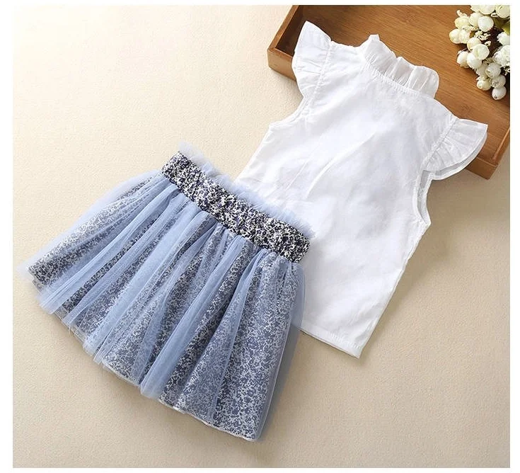 MERI AMMI комплект детской одежды из 2 предметов для девочек, кружевная футболка с цветочным рисунком+ юбка с цветочным рисунком для От 2 до 13 лет