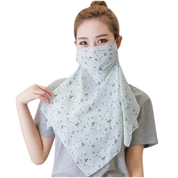 

Women Chiffon Mask Scarf Face Wraps Floral Print Lady Silk Neck Scarves Foulard Bandana Summer Sun Masks Anti-dust Protect