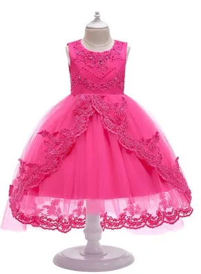 D0030Rose red Цветок Платья для девочек Baby бисерные Стразы Кружева платье-пачка принцессы из тюля с вышивкой Детское бальное платье Пышное свадебное платье - Цвет: D0030Rose red