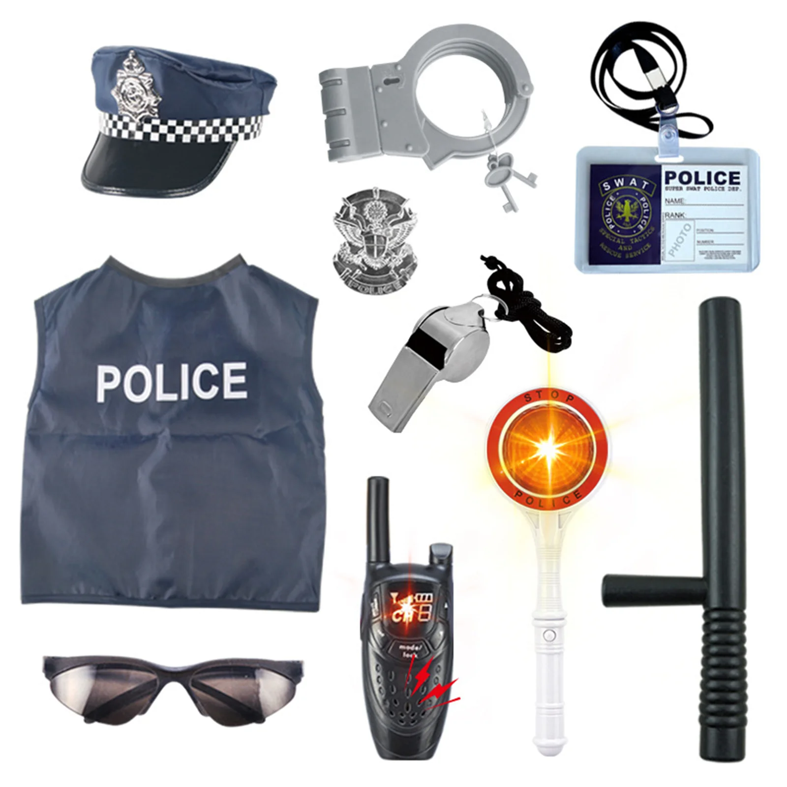 

10Pcs/set Children Pretend Play Police Officer Props Police Role Play Kit Birthday Gift For Boys