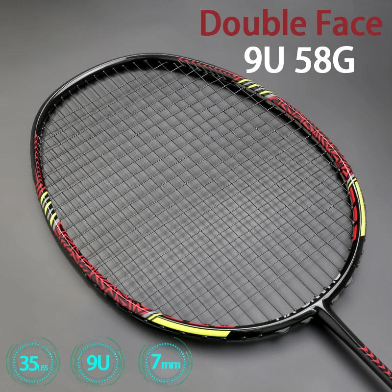 

Double Face Max Tention 35LBS Ultralight 9U 58g Badminton Rackets Strung 100% Carbon Fiber Offensive Racquet Speed Sports