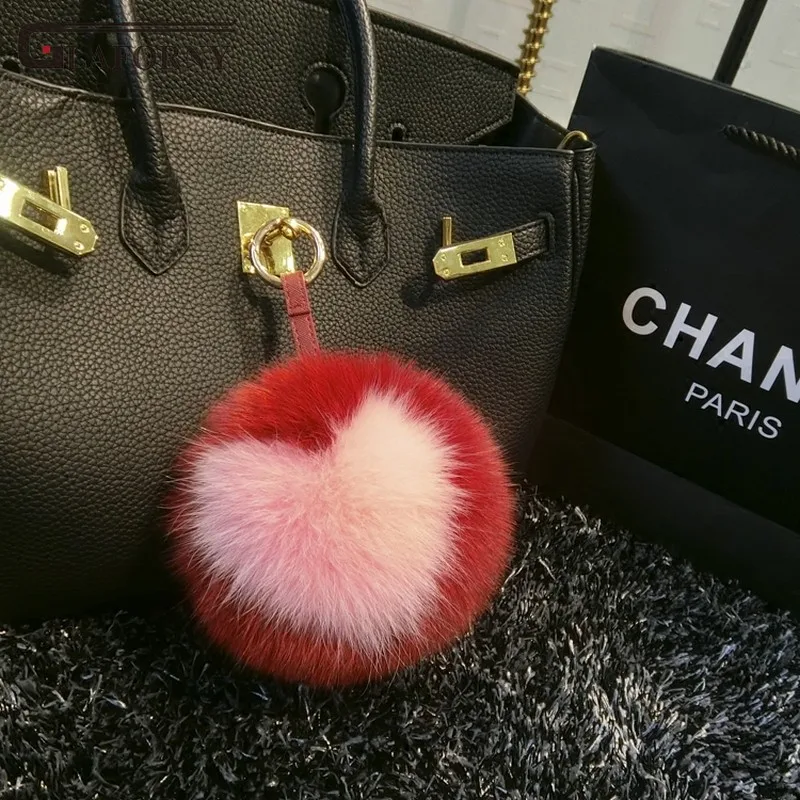

2019 Glaforny keychain only you in my heart fox hair pendant heart woolen ball ornament bag fur key chain car key ring