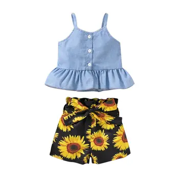

1-4 years baby girls outfits Toddler Baby Girls Clothes Set Halter Ruffle Sunflower Tops+Pants babygilrs clothes set