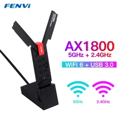 Fenvi usb wifi 6 adaptador 1800mbps sem fio placa de rede usb 3.0 wi fi dongle 5ghz/2.4ghz para windows 11 10 7 com base
