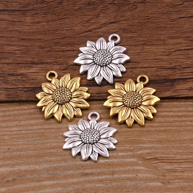 thomas sabo charms 20PCS 19*22mm Two Color Metal Zinc Alloy 3D Simulation Sunflower Charms Fit Jewelry Plant Pendant DIY Necklace Bracelet Making charm harry potter