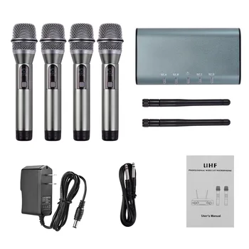 

Muslady F4800 4 Channel UHF Wireless Mic System 4 Handheld Microphones 1 Wireless Receiver 6.35mm Audio Cable LCD Display
