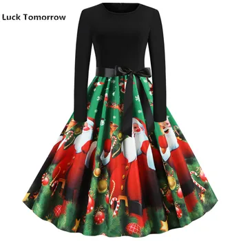 

Robe Femme 2019 Autumn Winter Christmas Dress Women Long Sleeve Print Elegant Party Dresses Plus Size Vintage Pinup vestidos