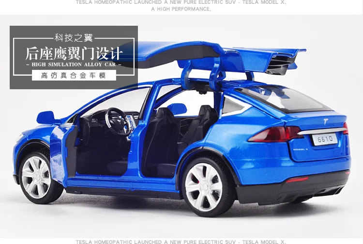 1:32 модель автомобиля игрушка Tesla модель X сплав звуковой светильник оттягивающийся 6 дверей электронные игрушки автомобиль игрушки для детей подарок для мальчика - Цвет: Синий