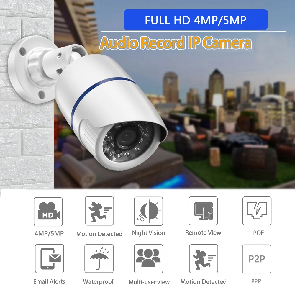 AZISHN Security IP Camera H.265 5MP Outdoor Waterproof 3MP 2MP CCTV Camera Video Surveillance Motion Detection front door security camera