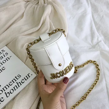 

Mini Pouch 2020 New Brand Women Cylindrical Messenger Bag Metal Letter Chain Bucket Crossbody Shoulder Bag Girl Cute Hand Bag