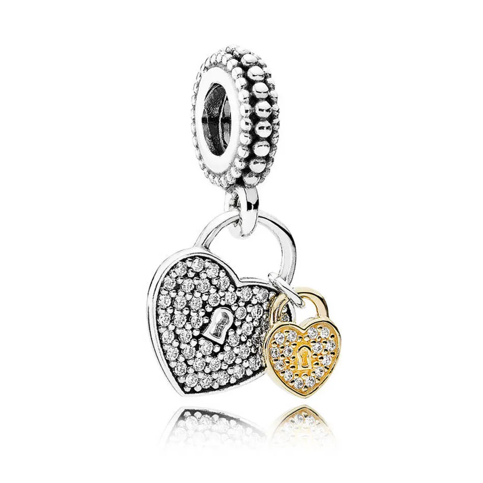 

S925 Sterling Silver DIY Jewelry Love Locks Dangle Charm fit Lady Bracelet Bangle Girl Gift Clear CZ
