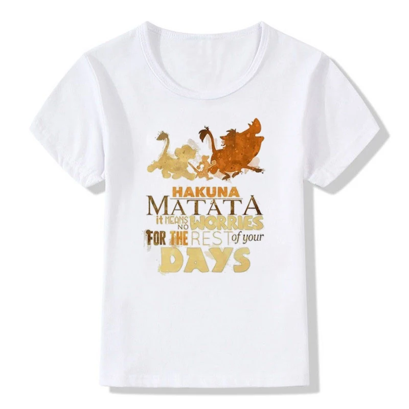 Забавная футболка с героями мультфильмов для маленьких девочек и мальчиков, хакуна матата Детская летняя футболка с изображением короля льва, Детская футболка - Цвет: 9293
