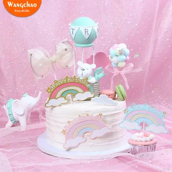 

New Rainbow Cloud Cake Decoration Rainbow Dessert Decoration Happy Birthday Romantic Fire Balloon Theme Cake Topper
