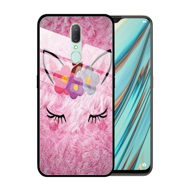 Для OPPO A9 2020 A91 A31 A8 A5 A3 A1 A83 A77 A59 A7X A57 чехол из закаленного стекла с принтом единорога