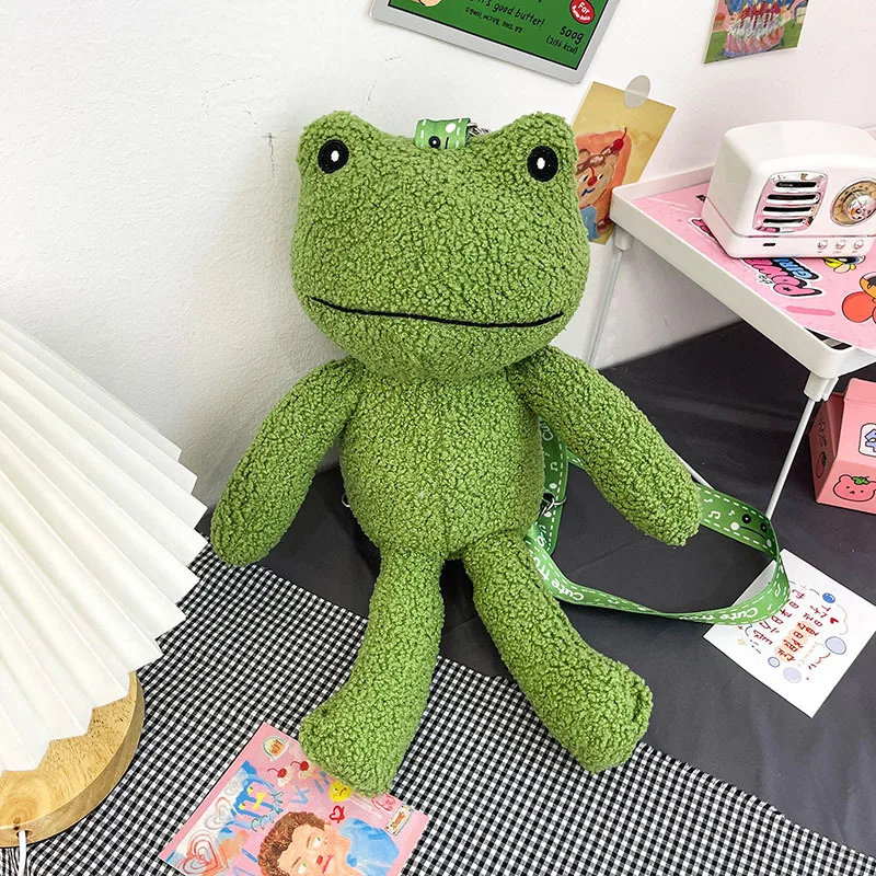 2021 Creative Personality Ugly Cute Funny Green Frog Backpack Plush Toy Doll Children Messenger Bag Unisex Shoulder | Багаж и сумки