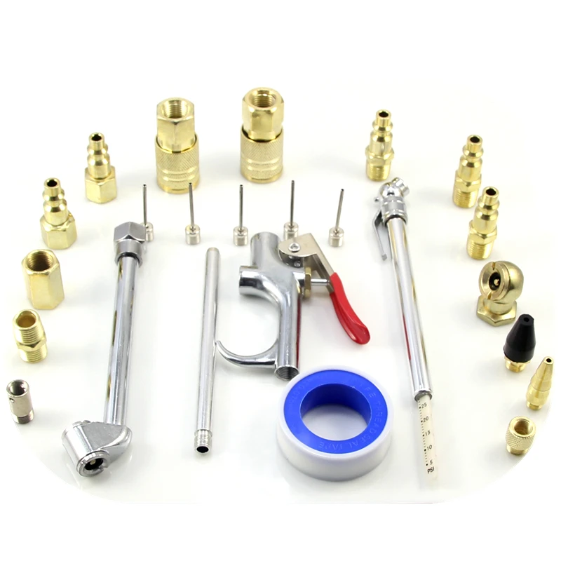 24Pcs/Kit Pneumatic Tools Whole Set Air Blow Gun Tire Inflating Gauge American Type Quick Connector Air Compressor Accessories tire inflator rod inflating gauge car repair pencil air pressure gauge pneumatic tools