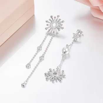 

Brand S925 Sterling Silver Shiny Stars Pearl Earrings For Women Full Cubic Zirconia Tassel Small Flowers Earrings Jewelry