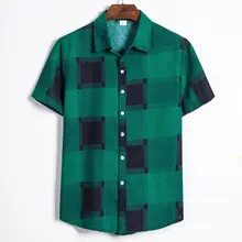 Мужская рубашка с коротким рукавом, мужская клетчатая рубашка, мужская клетчатая рубашка с принтом, Мужская одежда, рубашка с коротким рукавом