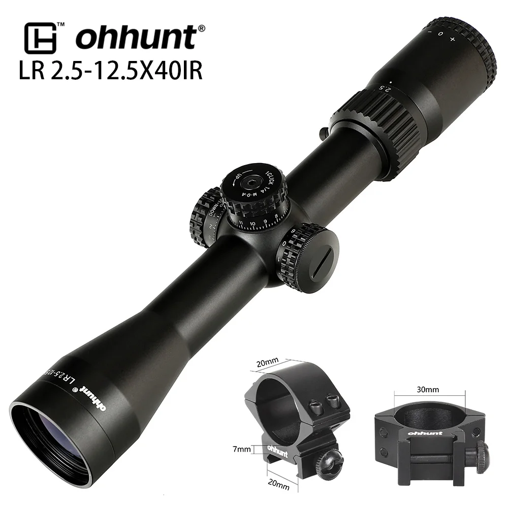 with Picatinny rings Оптика охотничья LR 2,5-12,5X40 ИК прицел Mil точка красная подсветка оптические прицелы стекло травление сетка башни W/замок высоты - Цвет: with Picatinny rings