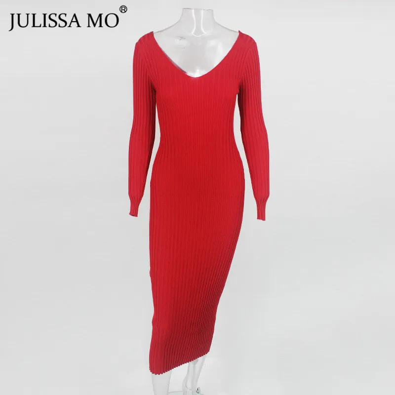 JULISSA MO, элегантное вязаное платье-свитер, женские осенние сексуальные платья бодикон с открытыми плечами,, зимние эластичные длинные вечерние платья
