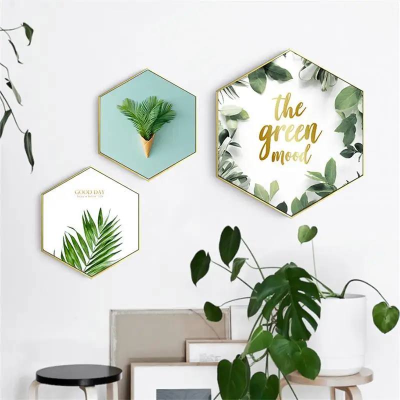 

Northern European-Style Hipster Green Vegetation Decorative Painting Customizable Hexagonal Living Room Hanging Painting Hotel B