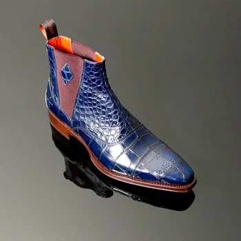 

Men Fashion Luxury Pointed Toe Chelsea Boots Vintage Snake Comfortable Ankle Boots Zipper Male Casual Boot NE006