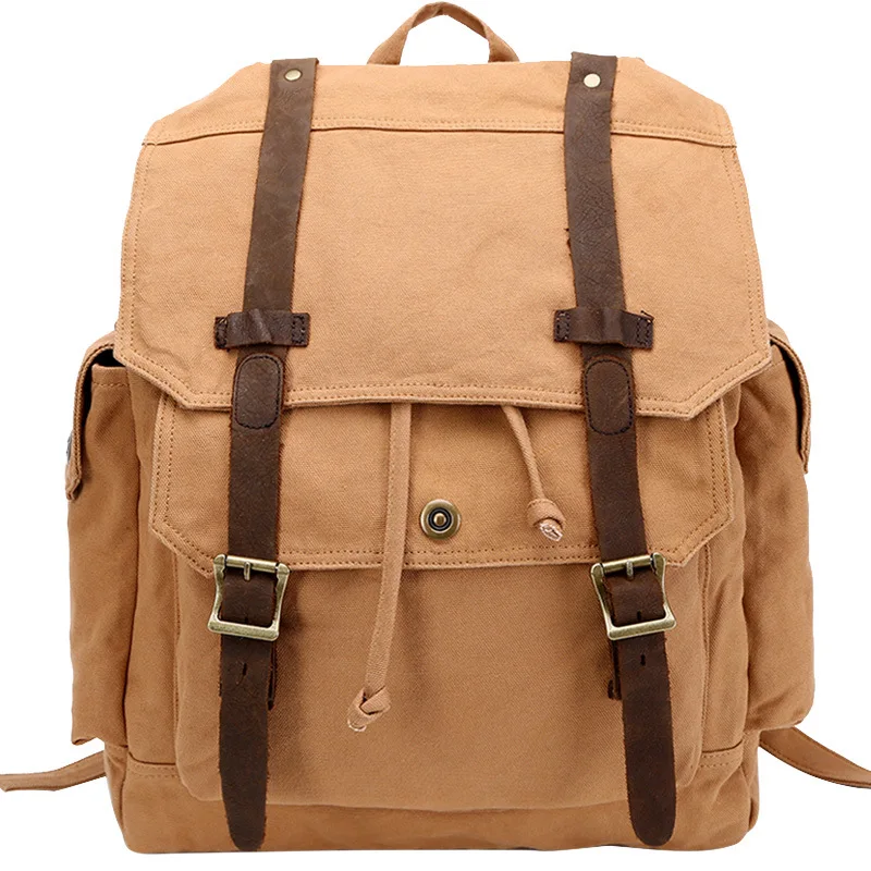 

Qisemian Encryption Pure Cotton Canvas Backpack Men And Women Square Canvas Bag Casual Backpack School Bag