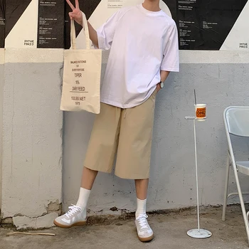 

Men's casual pants 2020 spring and summer new handsome solid color wide leg cropped pants youth personality trend men's clothing