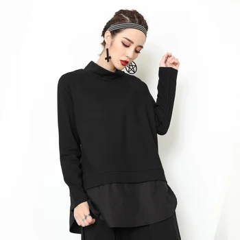 

2019 New Autumn Winter High Collar Long Sleeve Black Loose Loose Sweatshirt Women Fashion Streetwear Oversize High Quality WH46