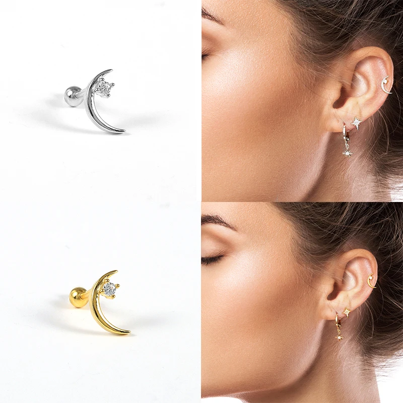 S925 Sterling Silver Women's Earring Jewerly Gift Minimalist Piercing pendientes plata 925 Bling Zircon Cute Mini Stud Earrings