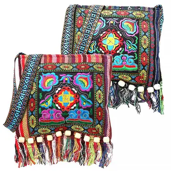 

Ethnic Retro Vintage Embroidery Boho Tote Messenger National Style Ethnic Shoulder Bag Tassel Tote Messenger Bag Crossbody