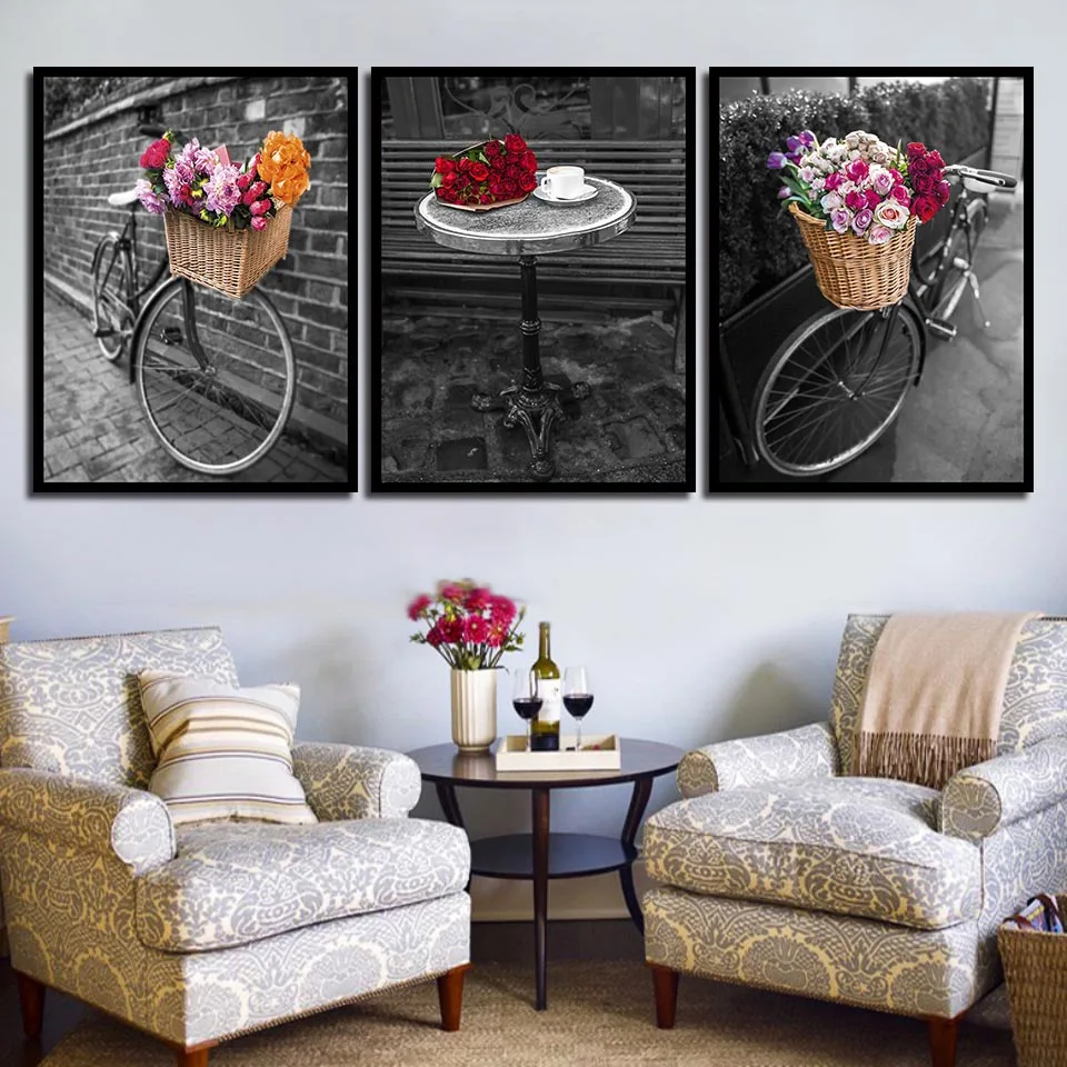 

3 Pcs Cycling Flowers Canvas Painting Modern Home Decoration Living Room Bedroom Canvas Print Painting Wall Decor Picture