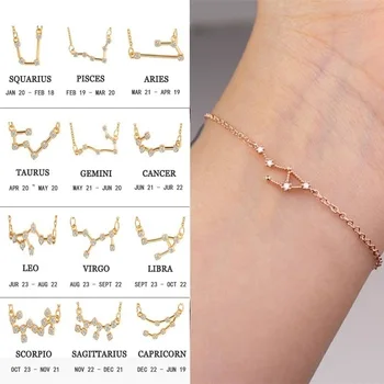 

2020 New Style 12 Twelve Constellation Bracelets Womens Fashion Crystal Zirconia Copper Alloy Zodiac Bracelet Jewelry For Girls