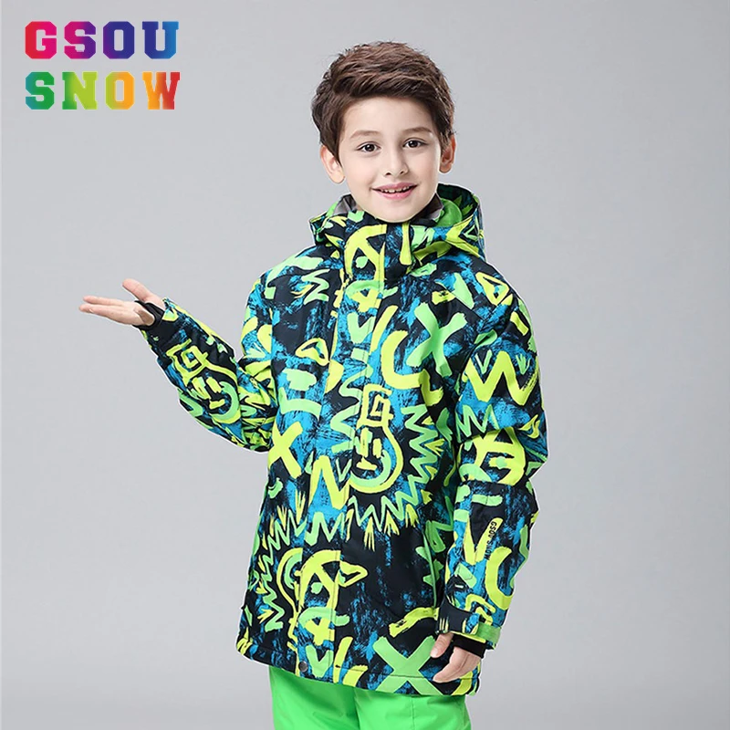 GSOU/зимние лыжные куртки для мальчиков водонепроницаемая ветрозащитная детская