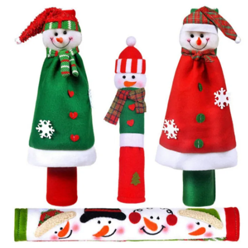 Four-piece set 3 шт крышки ручки двери холодильника кухонные приспособления протектор Рождественский Декор - Цвет: Four-piece set
