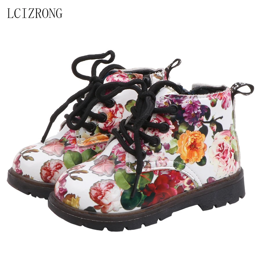 

LCIZRONG Winter Fashion Leather Kids Boots Girls Casual Print Floral Warm Zip Ankle Boots Autumn Outdoor Baby Boots