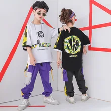 Хип-хоп дети бальный танцы, танцевальные костюмы для девочек и мальчиков, Детские футболки для вечеринок и шоу, штаны джаз танцевальные костюмы сценическая одежда