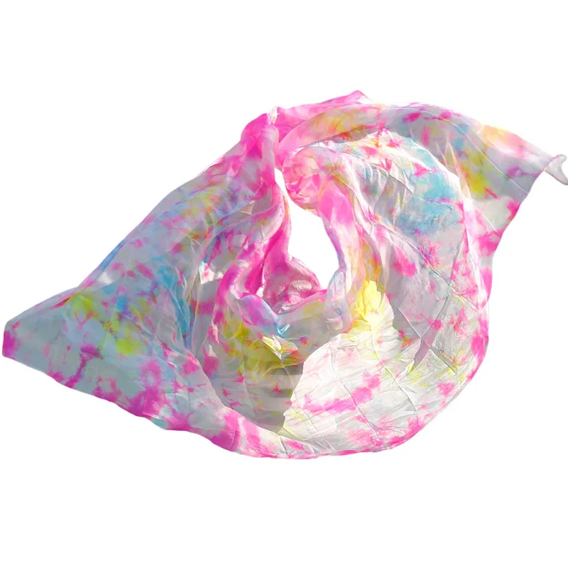 Настоящие шелковые вуали индивидуальные ручной работы окрашенный шарф шаль чистый натуральный китайский шелк вуали принадлежности для танца живота реквизит для представления - Цвет: color 24-dz