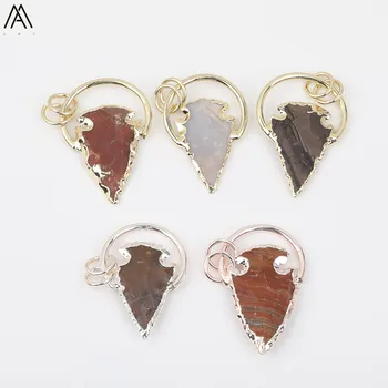 

5pcs/Lot Natural Onyx Stone Hoop Charms Pendant India Agates Arrowhead Charms For DIY Earring Key Jewelry Accessoris DSS-260AMAC