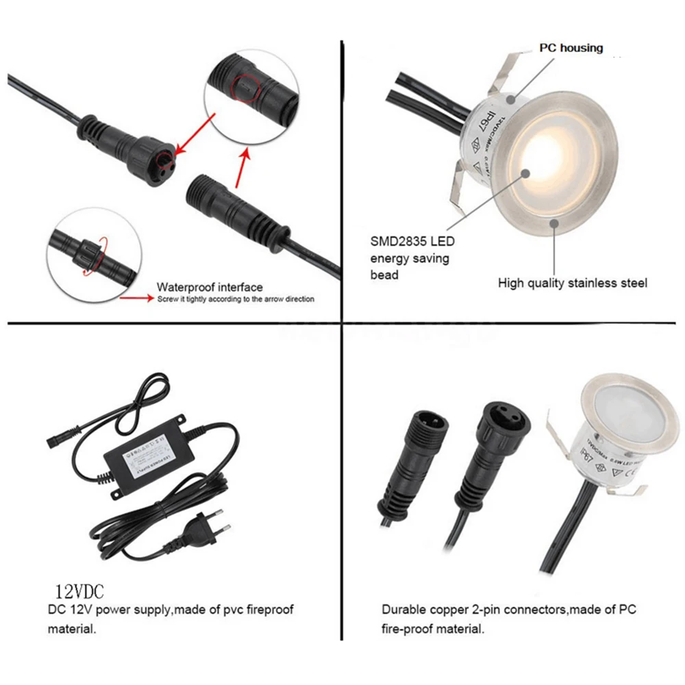 Luci da ponte a LED 12V IP67 faretto da incasso sotterraneo impermeabile faretto da giardino bianco naturale illuminazione per esterni